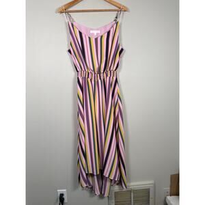 Adyson Pankor Smocked Waist Tank Hi Lo Dress Womens Size M Striped Sleeveless
